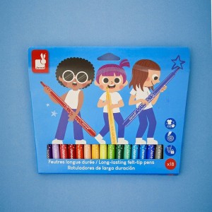 Flamastry pisaki z filcową końcówką 18 kolorów 3+ Janod