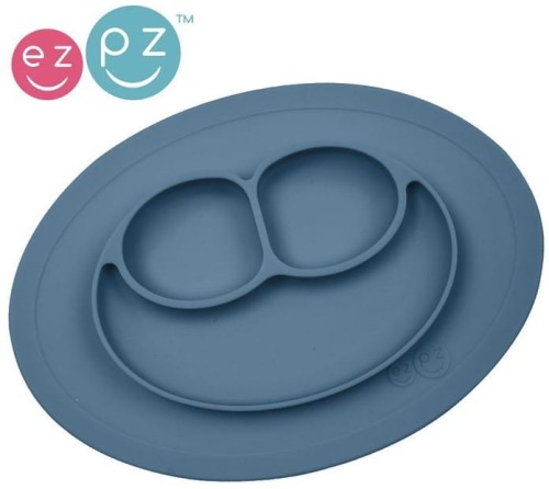 EZPZ Silikonowy talerzyk z podkładką mały 2w1 Mini Mat ciemny niebieski 7.jpg