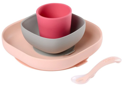 BEABA KOMPLET NACZYŃ z SILIKONU z PRZYSSAWKĄ Pink 1.jpg