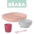 BEABA KOMPLET NACZYŃ z SILIKONU z PRZYSSAWKĄ Pink 2.jpg