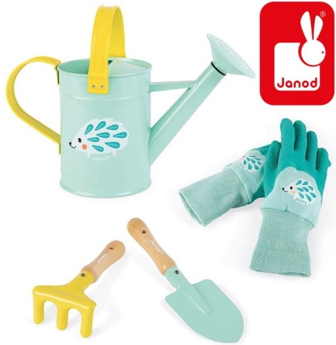 Mały ogrodnik Zestaw narzędzi ogrodowych z konewką niebieski kolekcja 2019, Janod 2.jpg