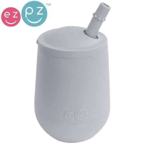 Silikonowy Kubeczek ze Słomką Mini Cup + Straw Training System 120 ml pastelowa szarość EZPZ 2.jpg