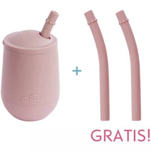EZPZ Silikonowy kubeczek ze słomką Mini Cup + Straw Training System 120 ml + 2 słomki GRATIS pastelowy róż 1.jpg