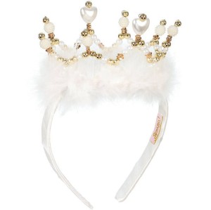 Souza! Opaska do włosów z futerkiem i koroną Coralina biało-złota