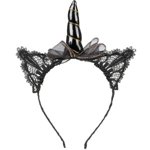 Souza! Opaska z koronkowymi uszami i rogiem jednorożca czarna Glynda