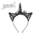 Souza! Opaska z koronkowymi uszami i rogiem jednorożca czarna Glynda 2.jpg