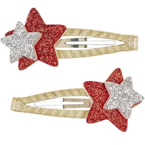 Souza! Spinki do włosów brokatowe czerwono-srebrne gwiazdki Maurine 2 szt.